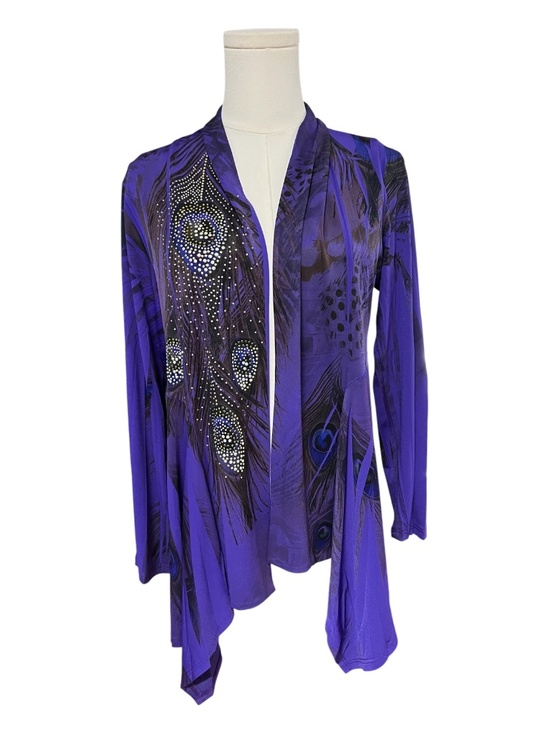 Jostar Sweaters - EUC Jostar Purple & Black Beaded Peacock Drape Cardigan Travel Friendly | Size M
